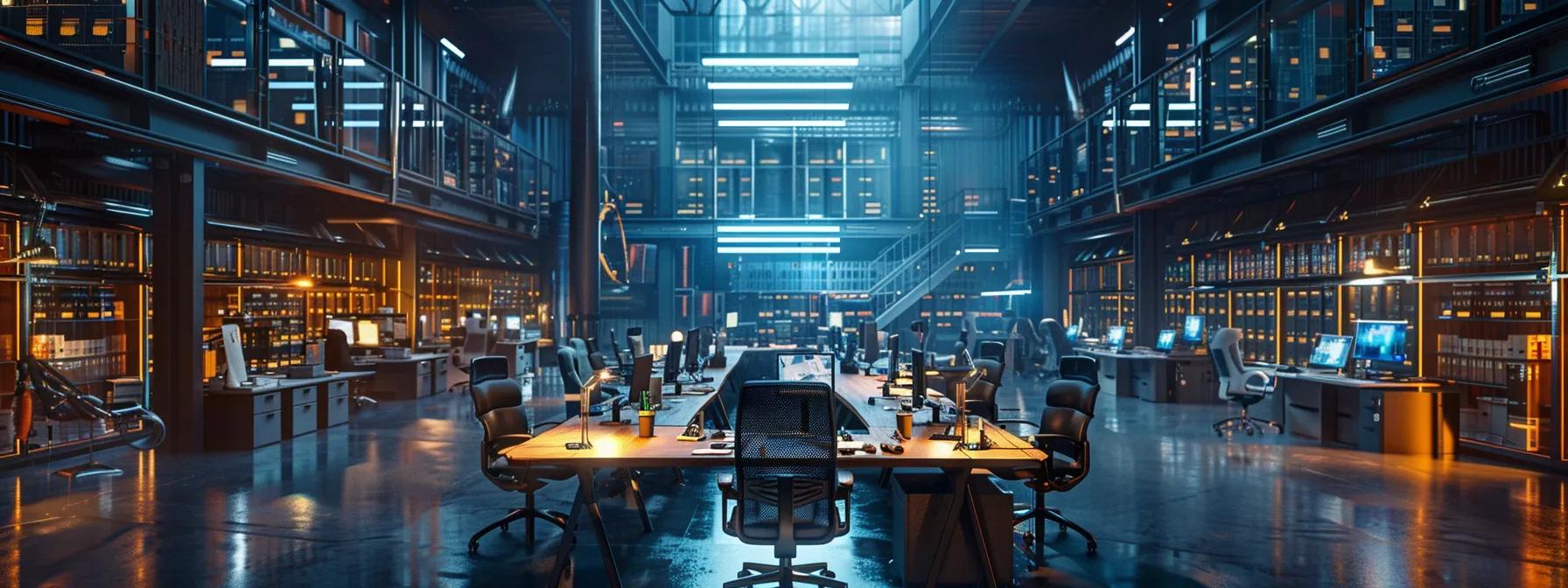 a dynamic and realistic office environment, showcasing a diverse team engaged in strategic discussions around a large table filled with supply chain data and digital devices, illuminated by bright overhead lights, reflecting the urgency of mitigating supply chain risks in wholesale liquidation.