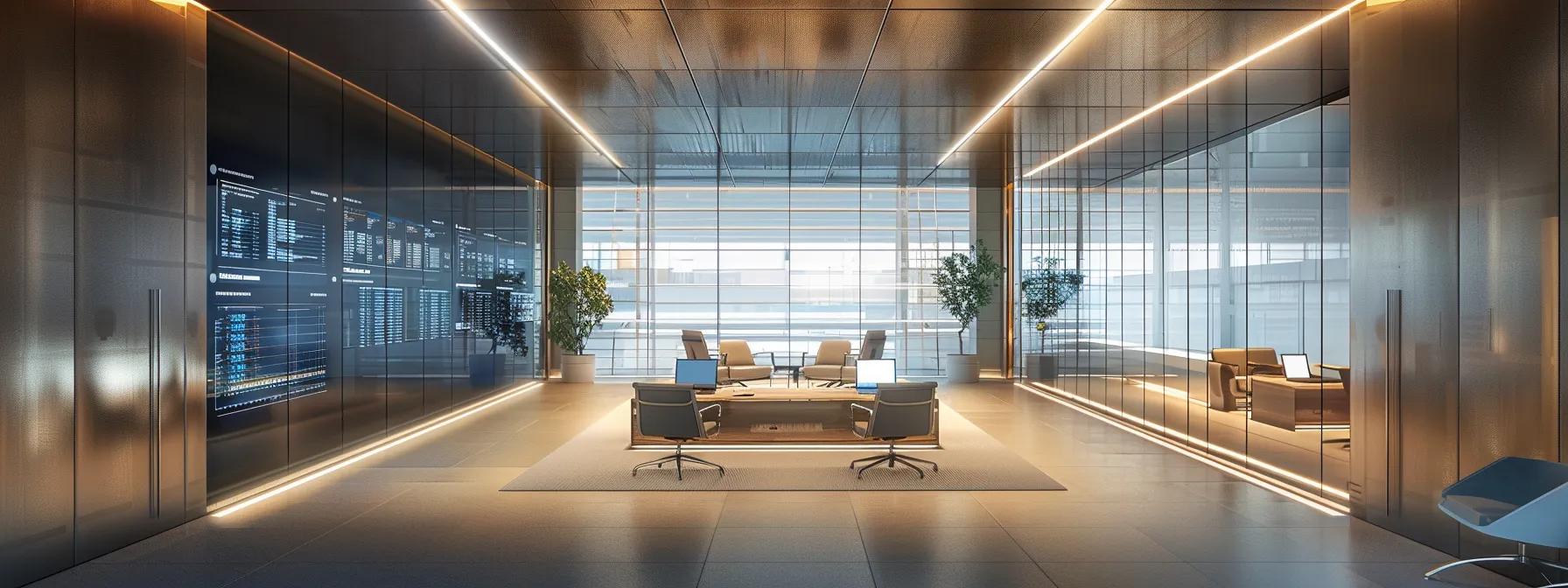 Pharmaceutical Asset Management a sleek, modern office environment showcases advanced technology screens displaying real-time tracking data for pharmaceutical assets, highlighted by sharp led lighting and a minimalist design to emphasize efficiency and innovation.