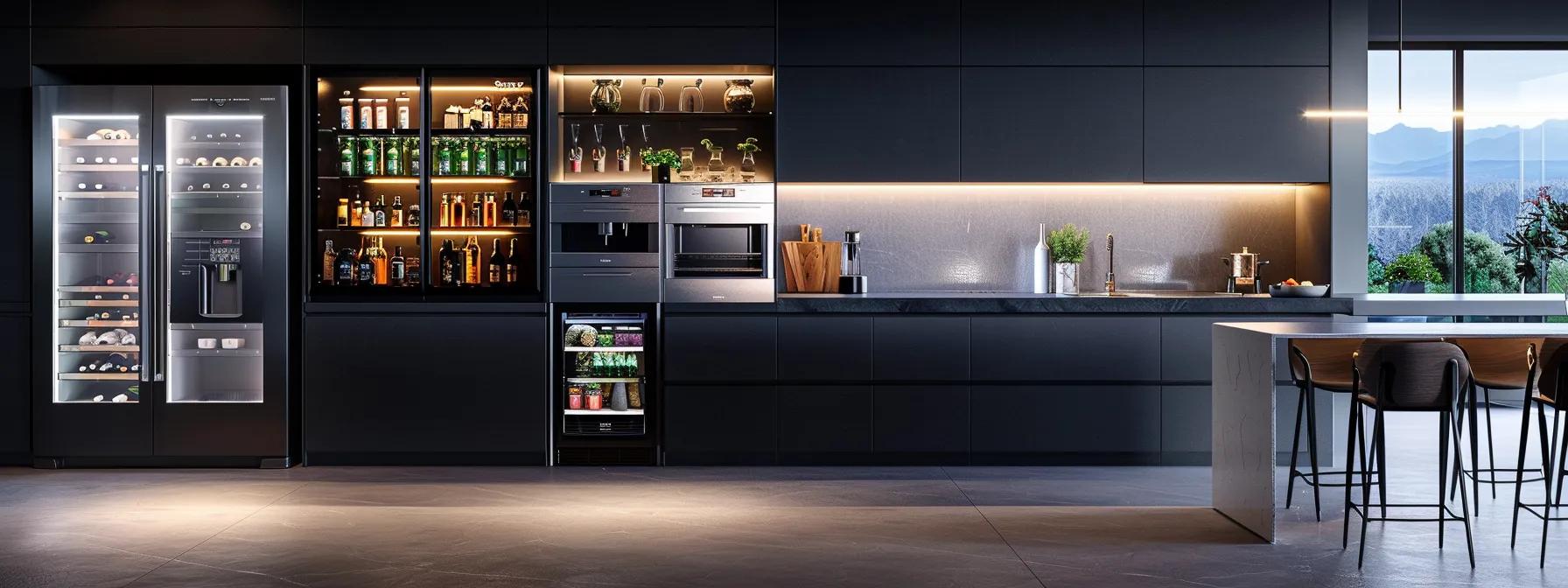 Display Coolers a sleek, modern kitchen displays a side-by-side comparison of an under-counter display cooler and a tall standard cooler, showcasing their distinct designs and functionalities under bright, focused led lights.