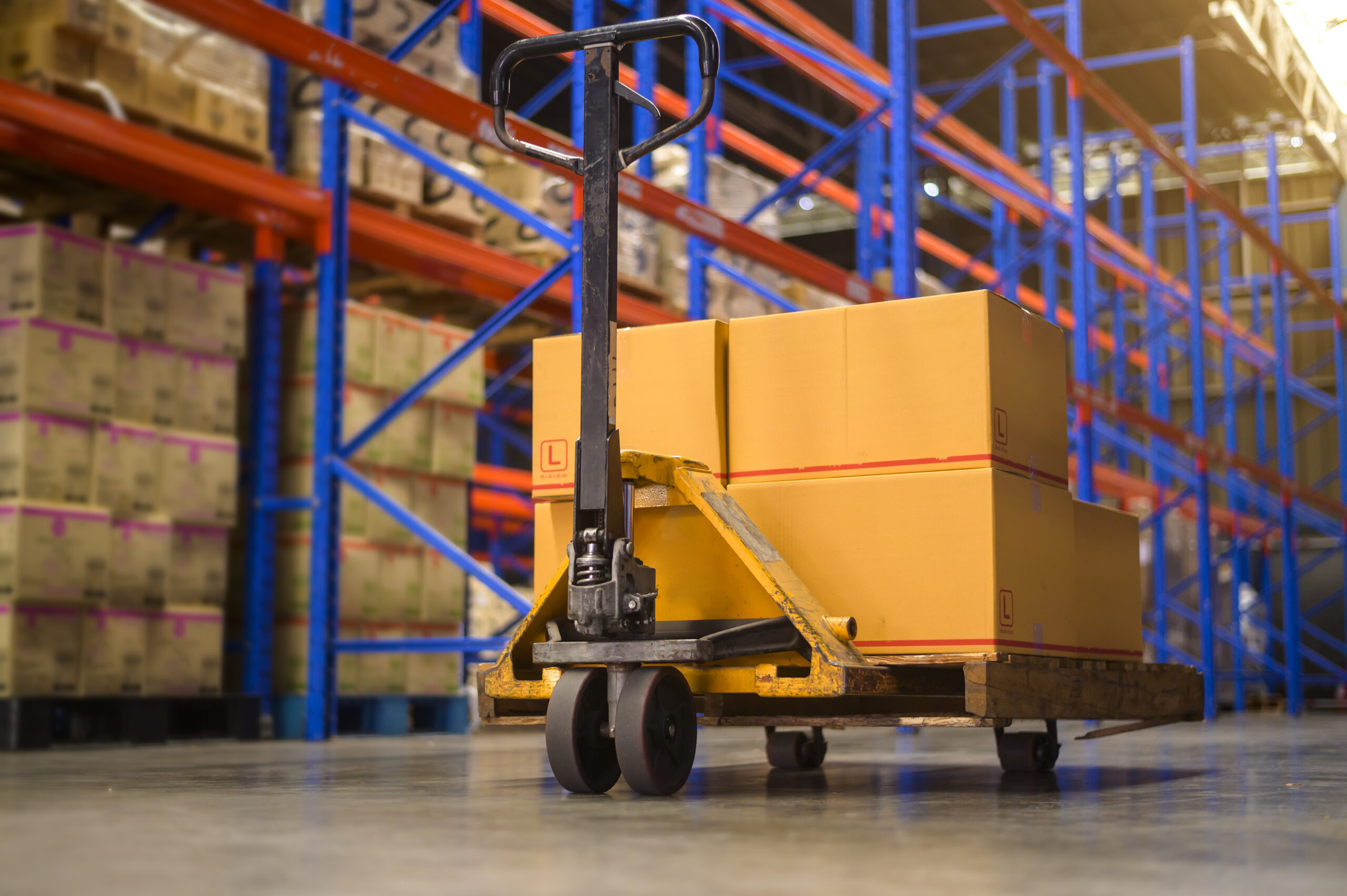Inventory full of shelves in modern warehouse storage Inventory full of shelves in modern warehouse storage